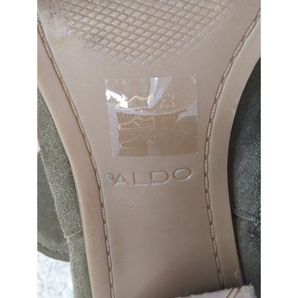 Aldo Ankle Boot Bootie Womens 9 Green Peep Toe Heel Sandal  Suede - Picture 9 of 10
